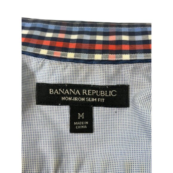 Banana Republic Men Button Up Shirt M  Slim Fit Checked Red White Blue Non-Iron - Picture 6 of 13